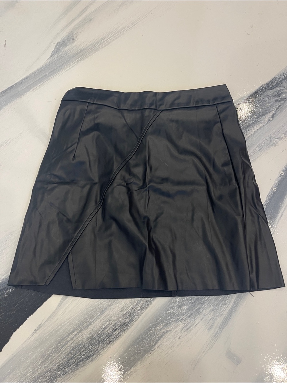SHEIN Black Faux Leather Mini Skirt with Asymmetrical Front